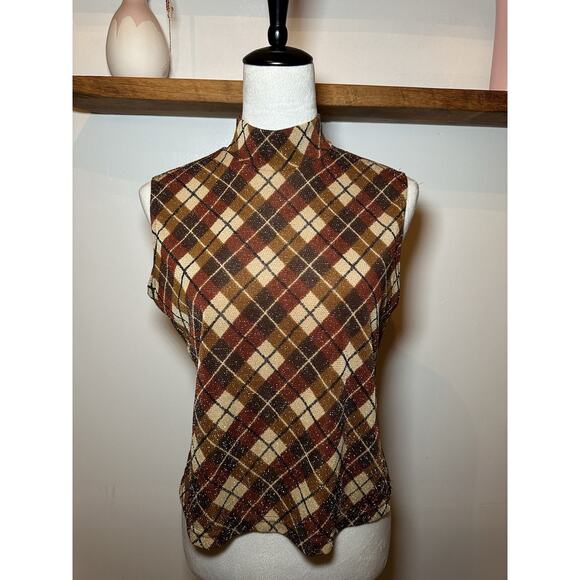 Worthington Women's Vintage 90s Glitter Tank Argyle Bronze Metallic Size MP - Picture 2 of 7